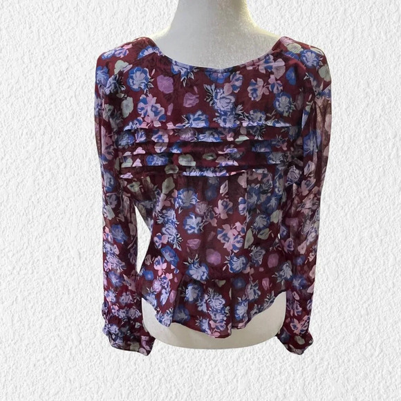 FREE PEOPLE Maybel Top Ruffled Sheer Shiraz Floral Size Small NWT - Picture 2 of 7